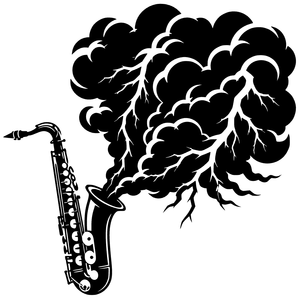 Saxofonista soplando nube — archivo SVG