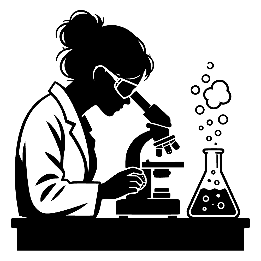 Científico examinando un microscopio — archivo SVG