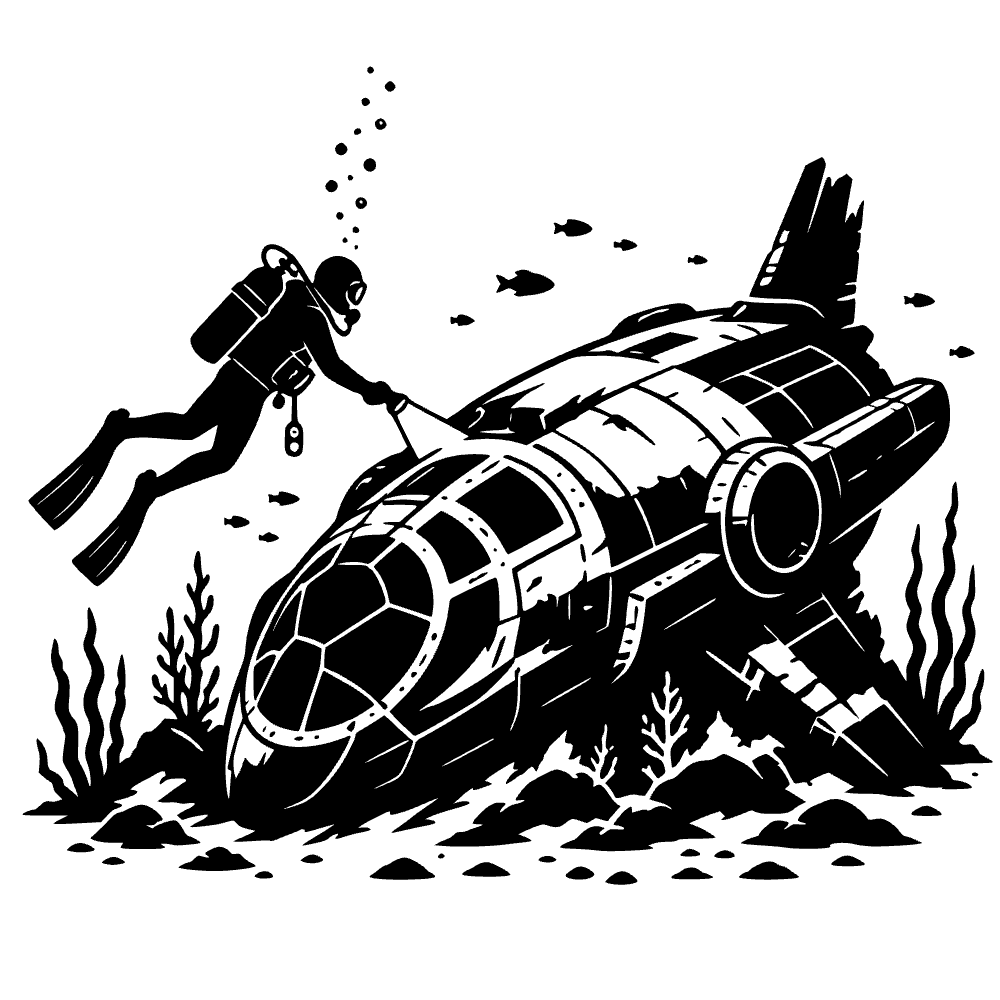 Scuba Diver Exploring Sunken Icon SVG SVG cut file preview