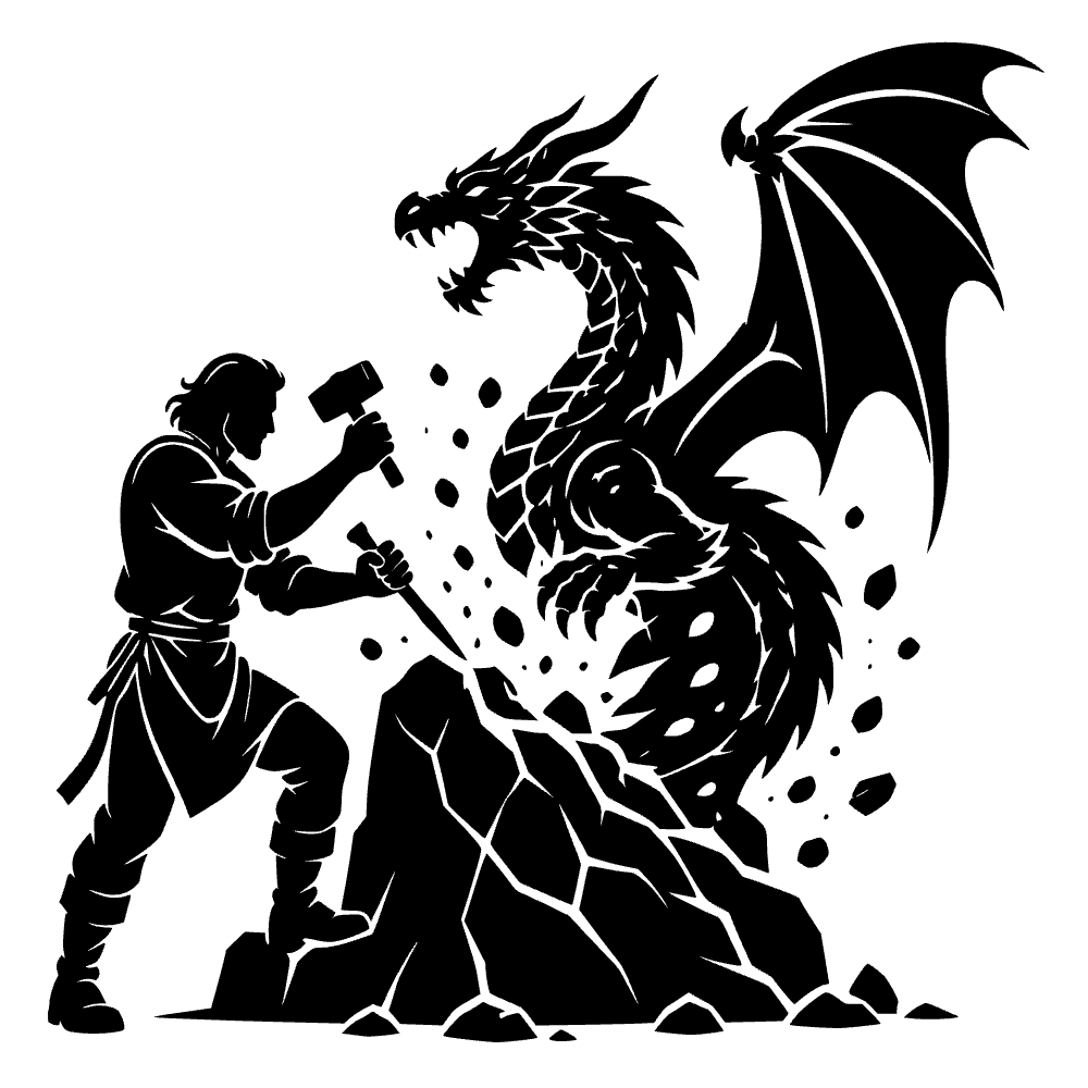 Escultor tallando dragón — archivo SVG
