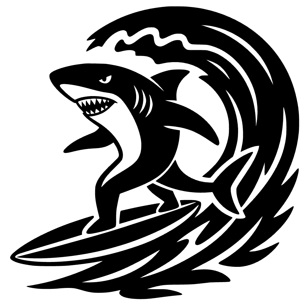 Tiburón montando una tabla de surf — archivo SVG