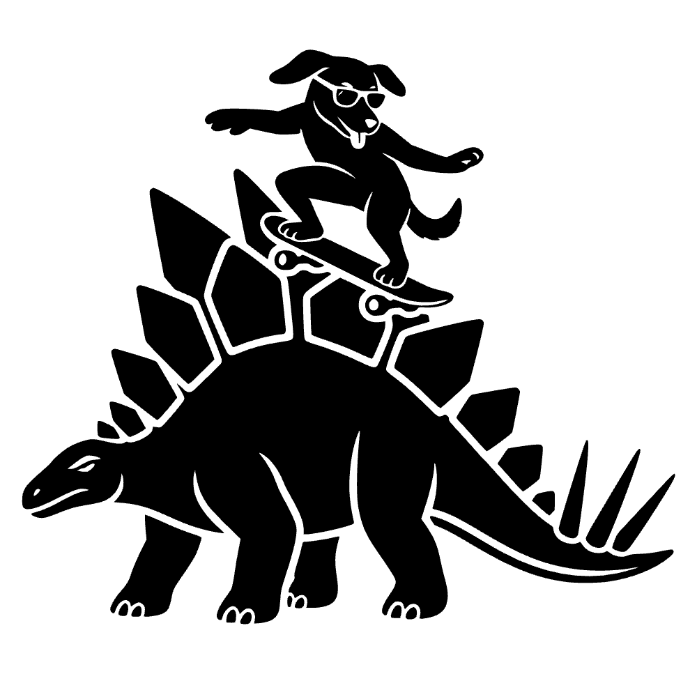 Perro patinando sobre estegosaurio — archivo SVG