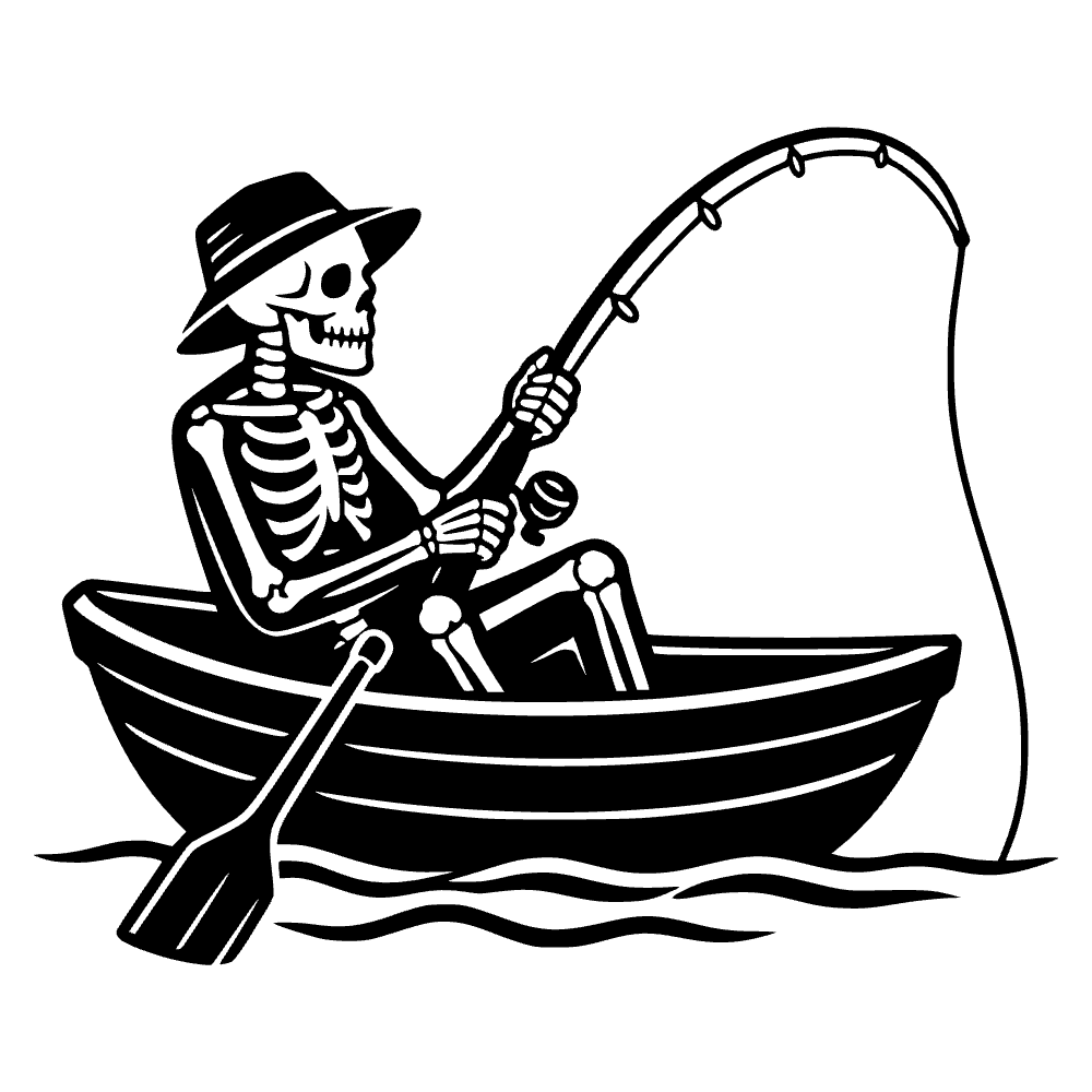 Esqueleto pescador remando un bote — archivo SVG
