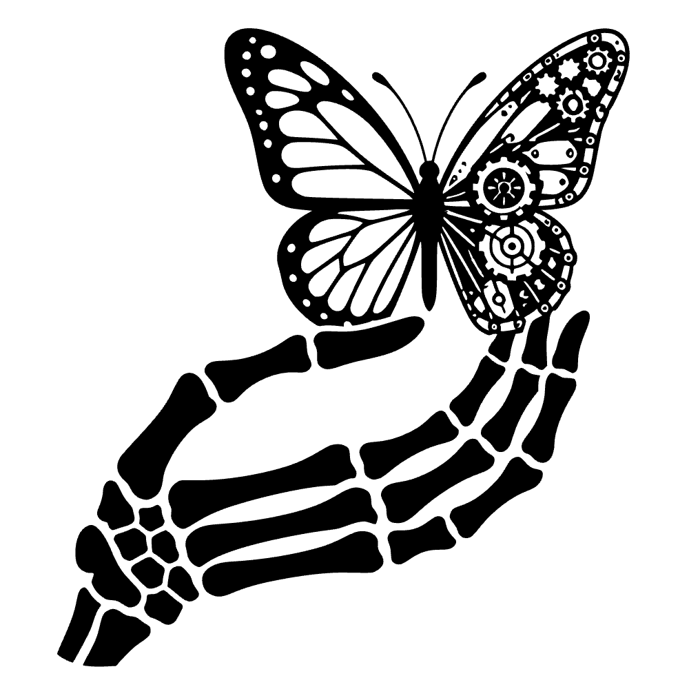 Mano de esqueleto sosteniendo una mariposa — archivo SVG