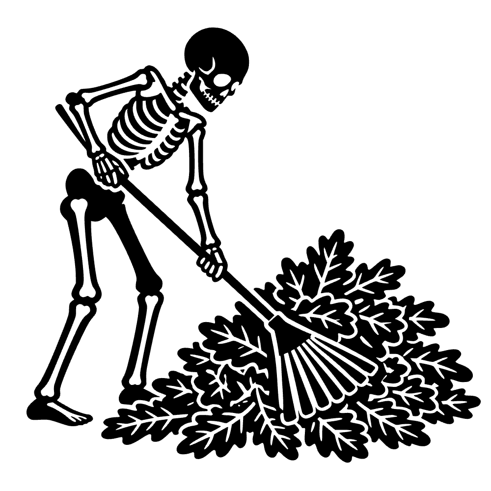 Esqueleto rastrillando hojas — archivo SVG