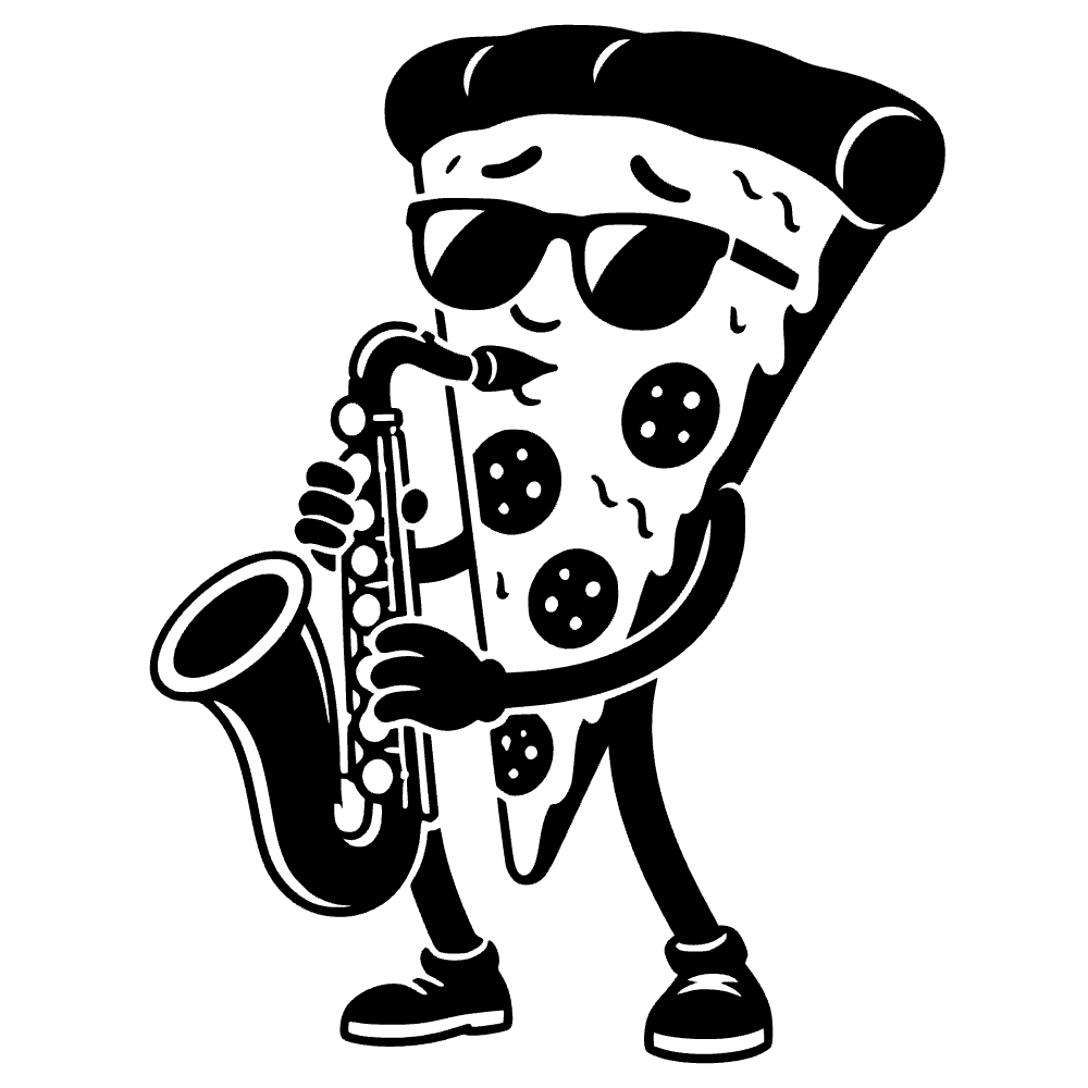 Rebanada de pizza tocando saxofón — archivo SVG