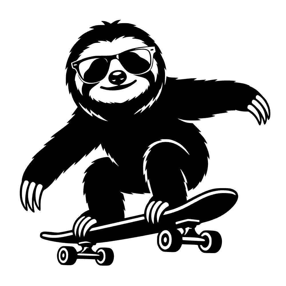 Sloth Riding Skateboard SVG cut file preview