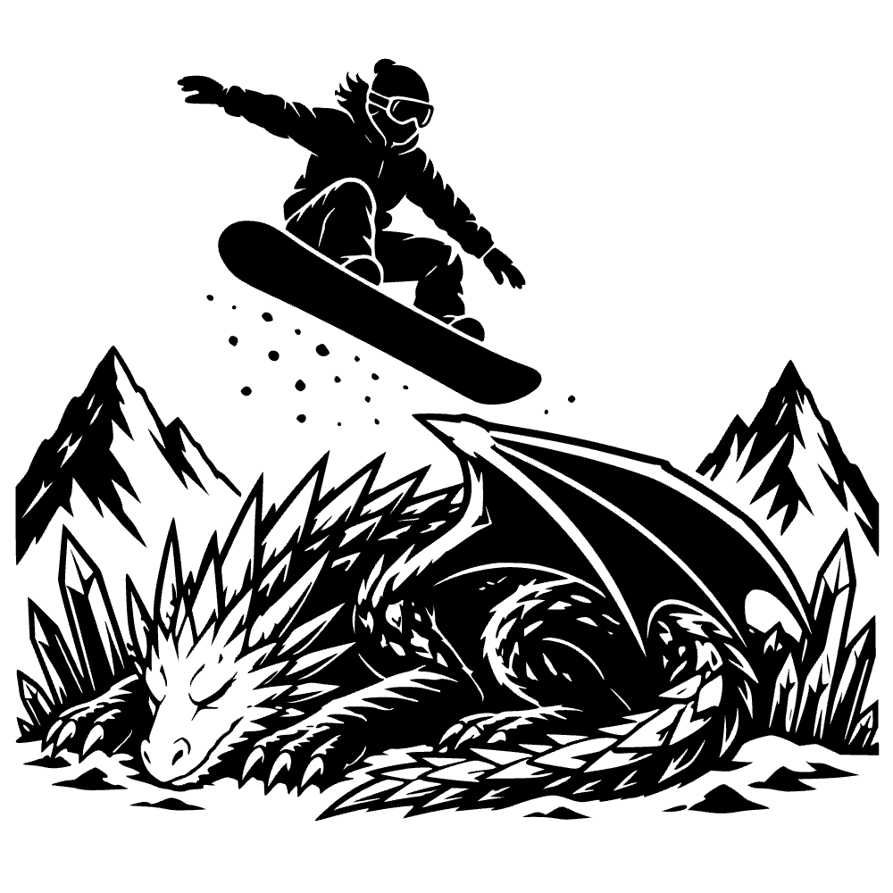 Snowboarder saltando sobre dragón — archivo SVG