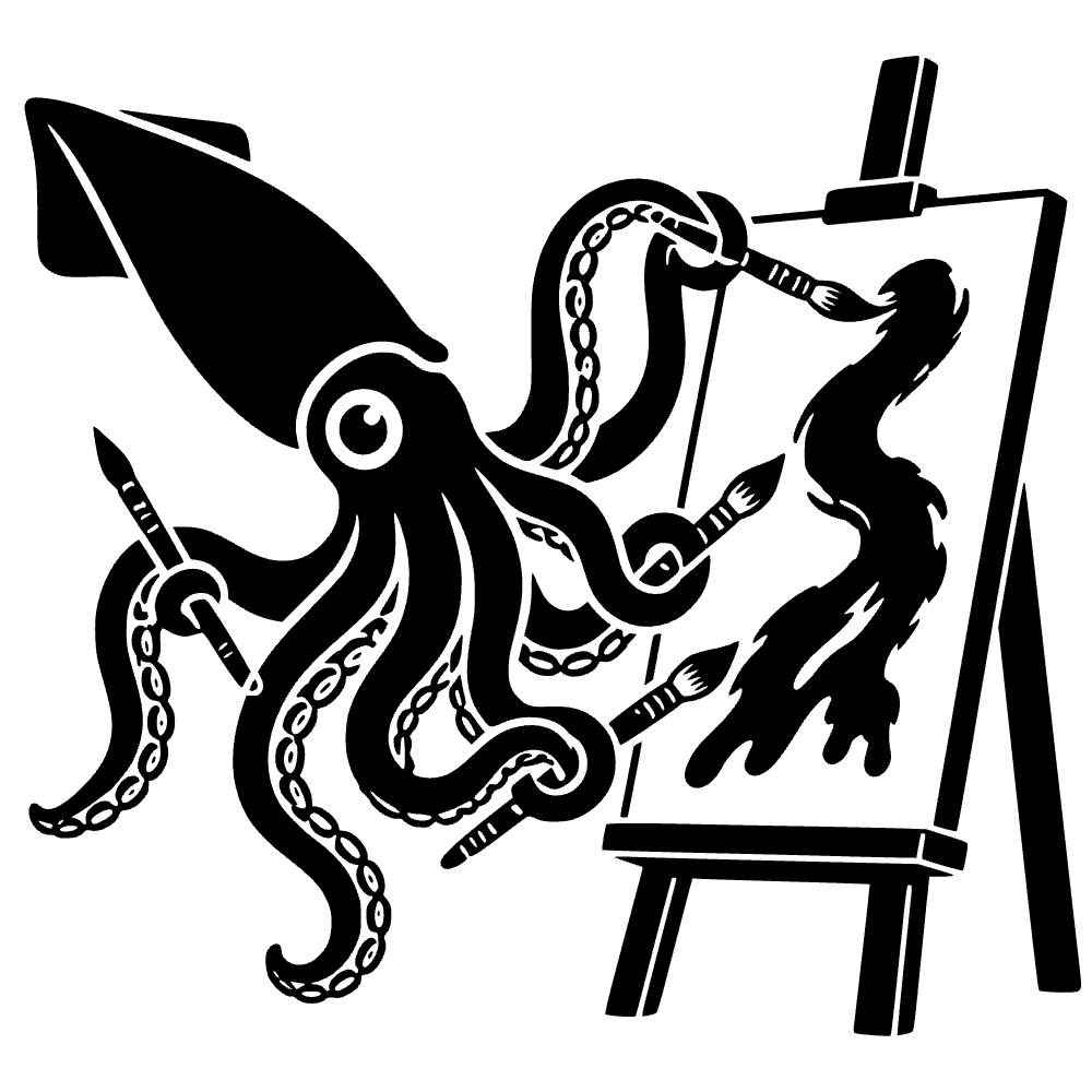 Artista calamar con pincel de tinta — archivo SVG