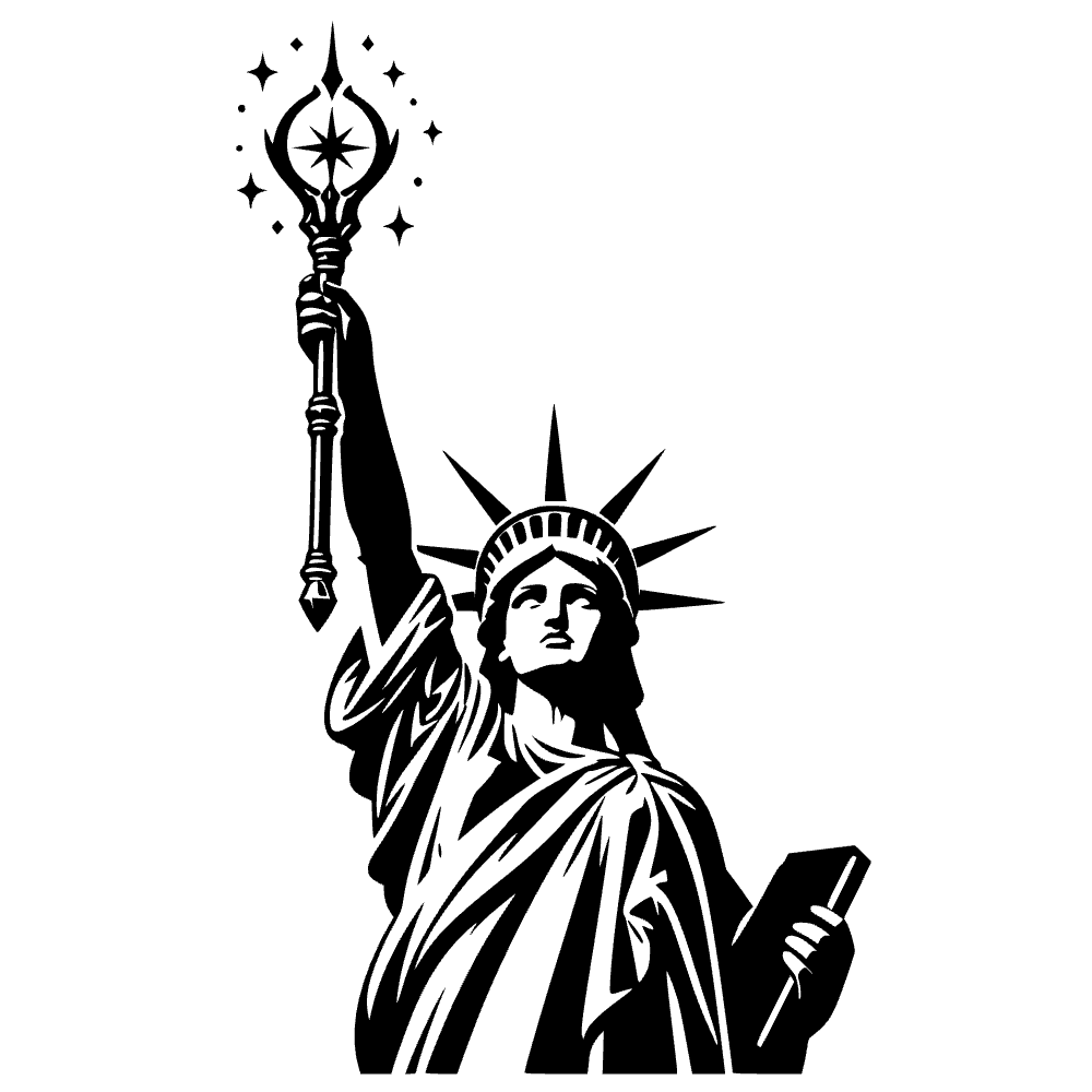 Estatua de la Libertad sosteniendo un ícono brillante — archivo SVG