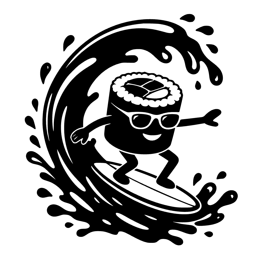 Sushi surfeando una ola — archivo SVG