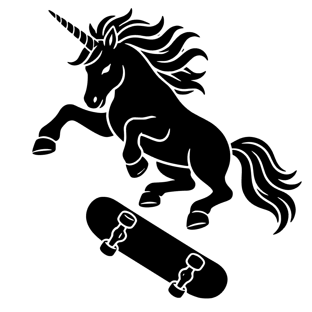 Unicornio haciendo kickflip en patineta — archivo SVG