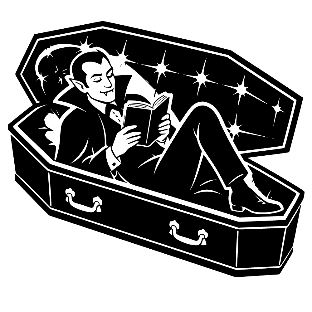 Vampire Reading Coffin SVG cut file preview