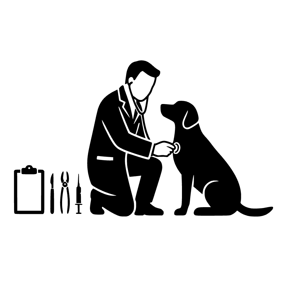 Veterinario examinando perro — archivo SVG