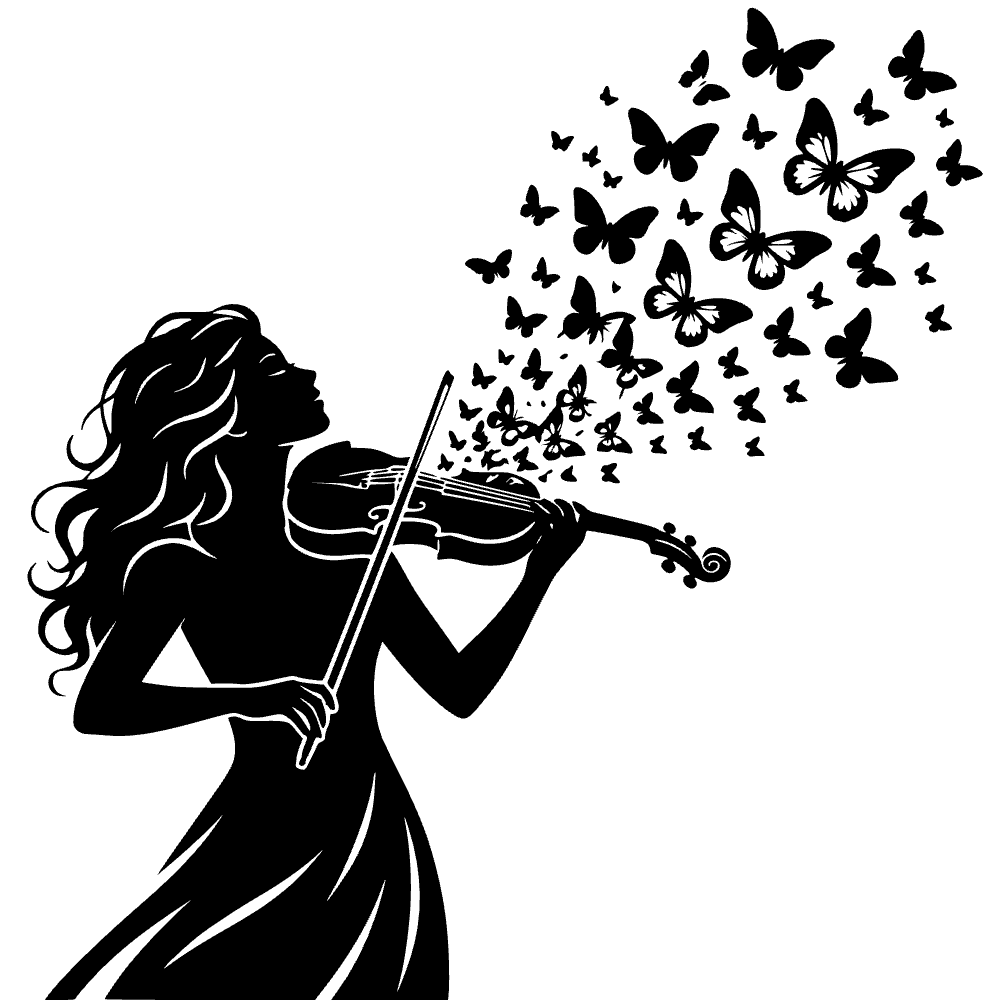 Violín disparando mariposas — vista previa del archivo SVG