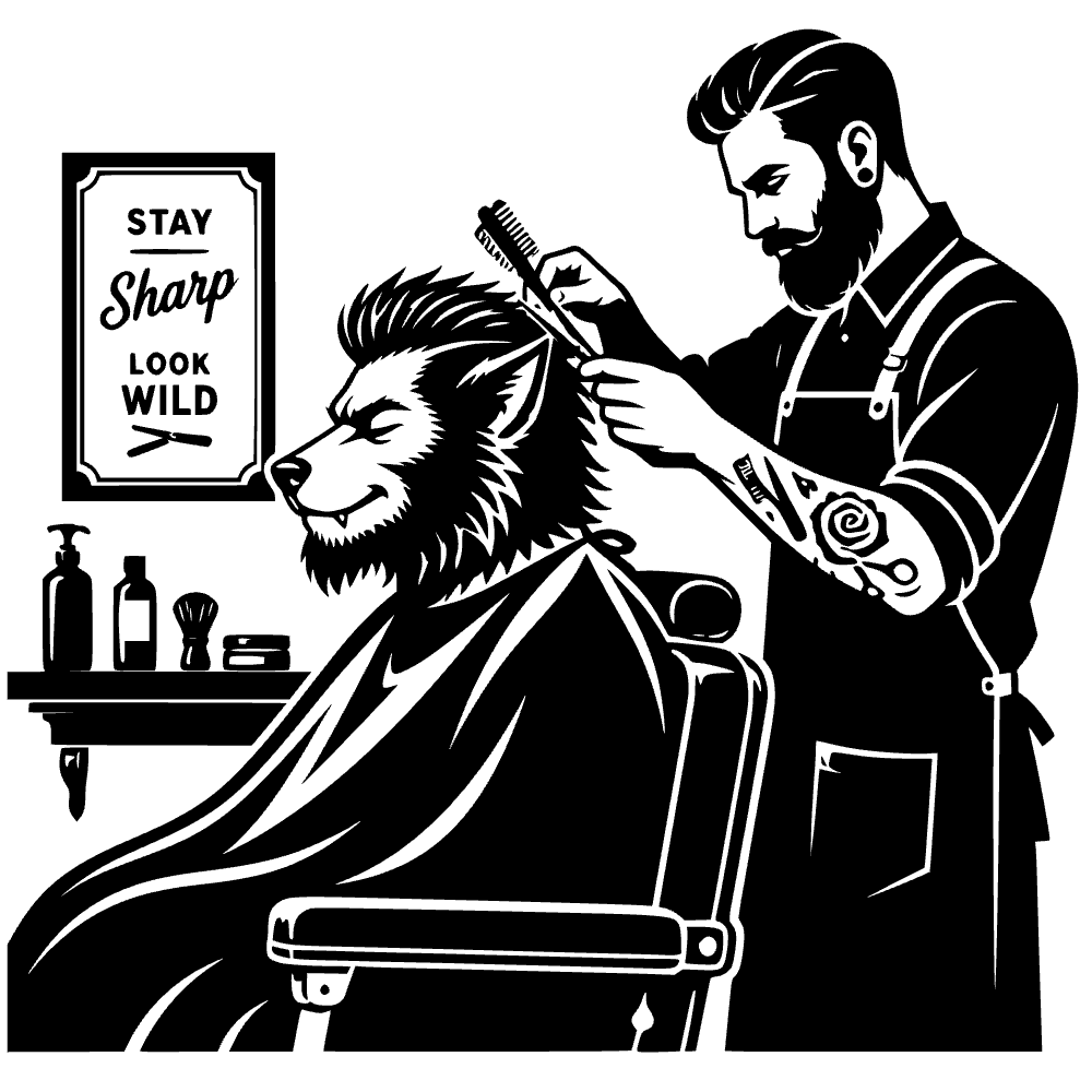 Hombre lobo recibiendo corte de cabello — archivo SVG