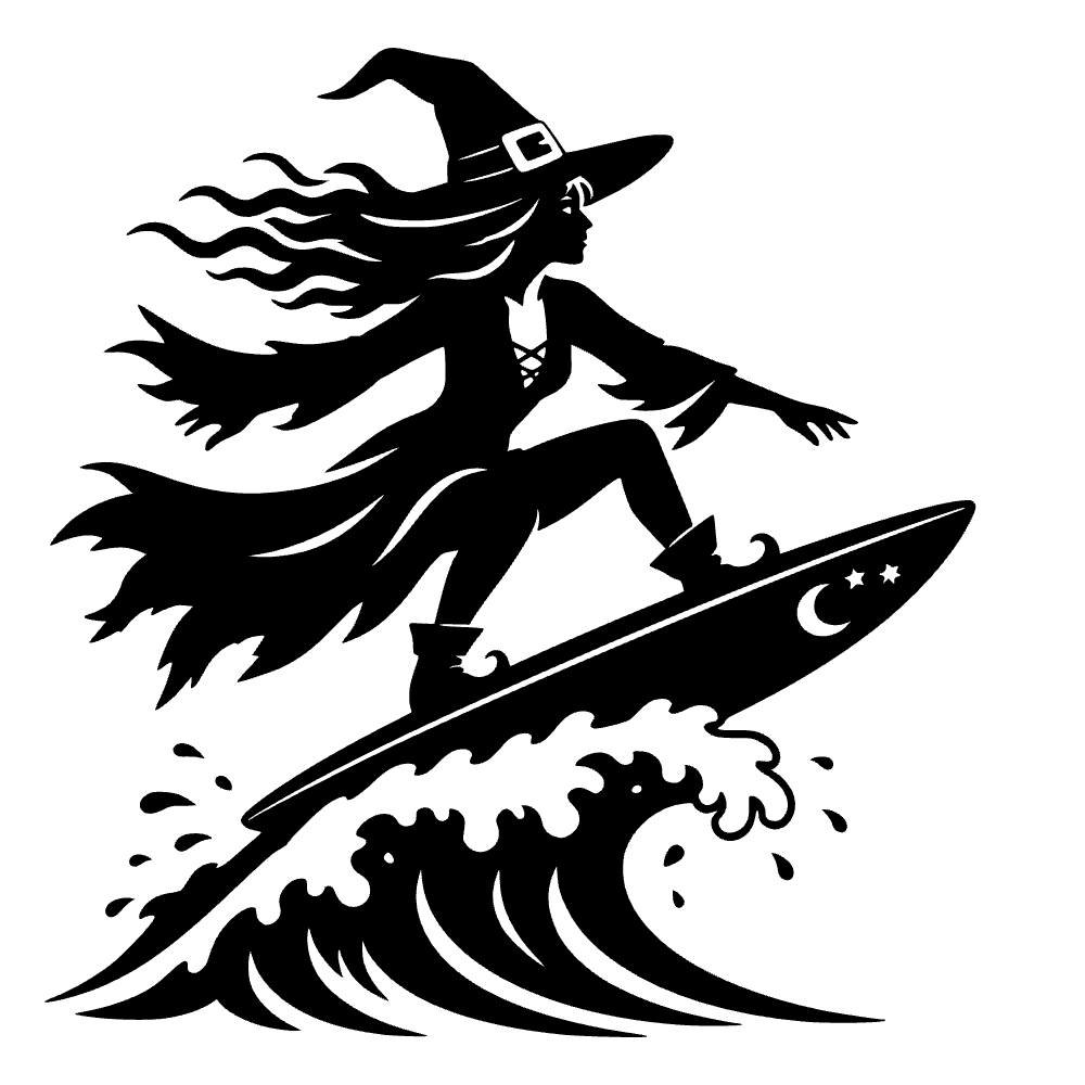 Witch Flying Surfboard SVG cut file preview