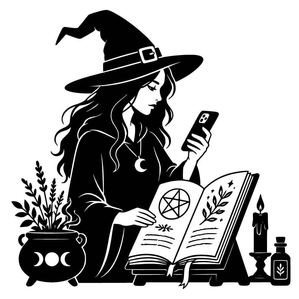 Bruja usando smartphone — archivo SVG