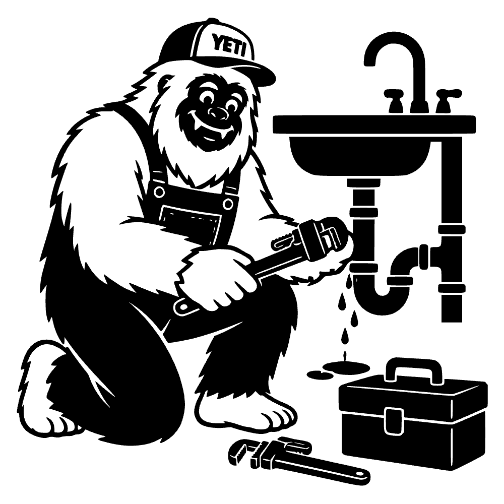 Yeti arreglando un lavabo — archivo SVG