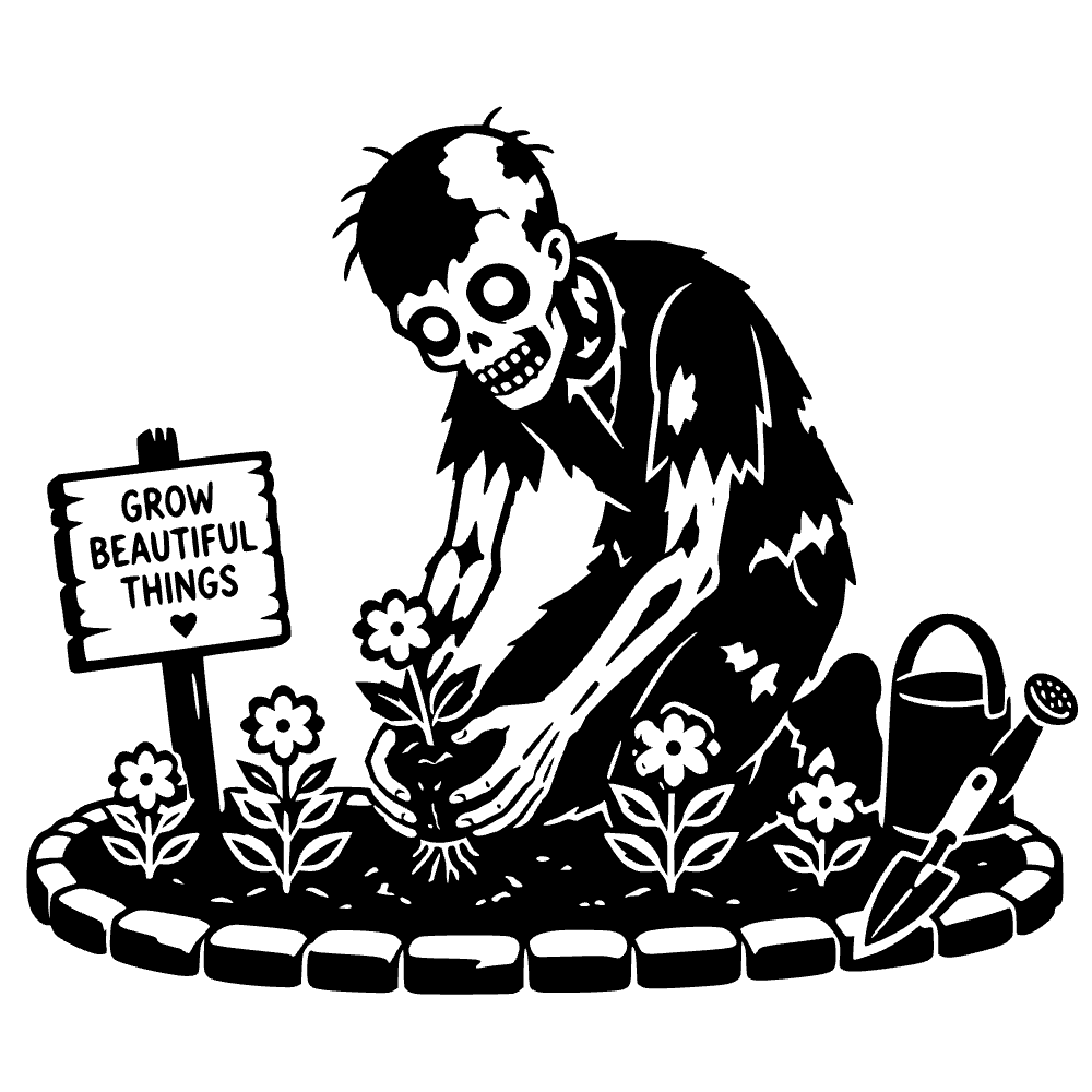 Zombi plantando flores — archivo SVG
