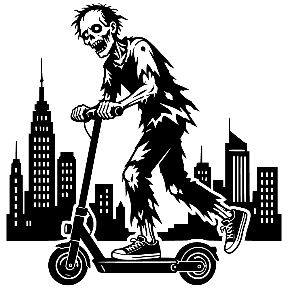 Zombi montando patinete eléctrico — archivo SVG
