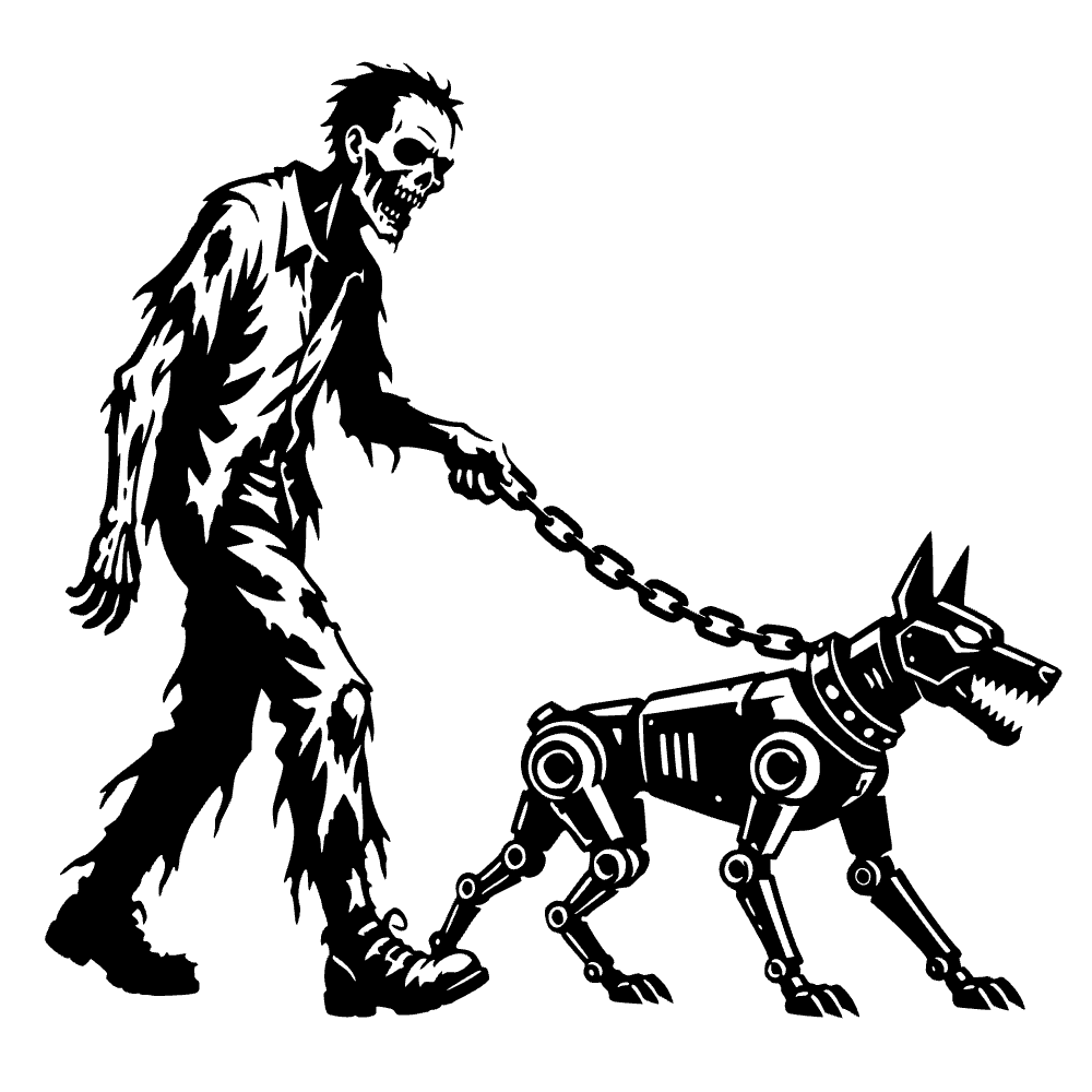 Zombie paseando un perro robótico — archivo SVG