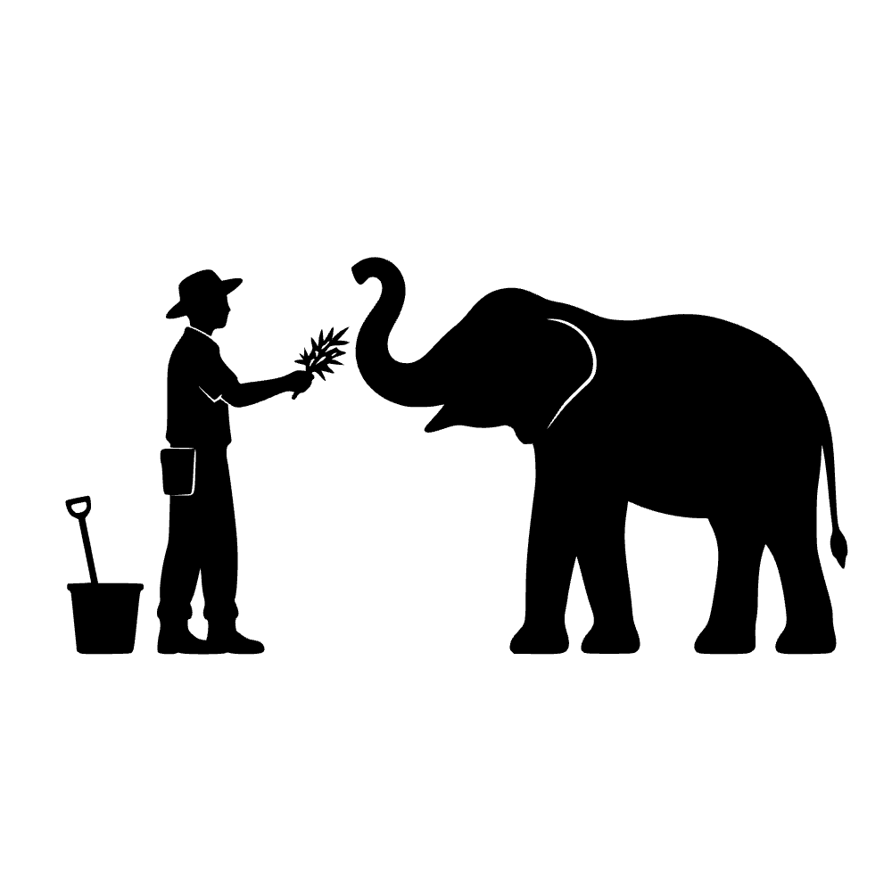 Cuidador alimentando a un elefante — archivo SVG